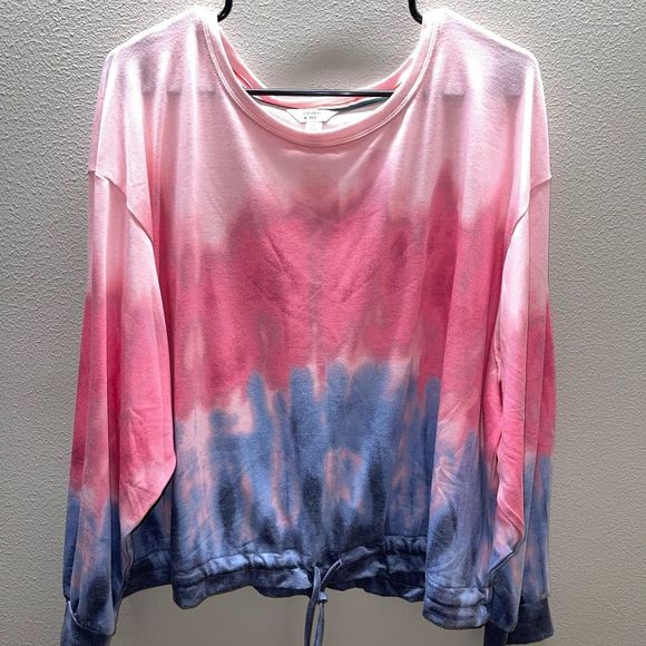 crown & ivy Tops - CROWN & IVY TYE DYE PINK/BLUE TOP WITH DRAWSTRING BOTTOM-LONG SLEEVE-SIZE LARGE